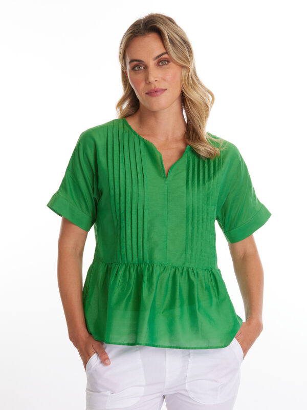 MARCO POLO - YTMS44551 S/S Pleat Front Top Emerald - Image 2
