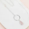 NECKLACE - L1802NP SILVER & PINK QUARTZ STONE NECKLACE