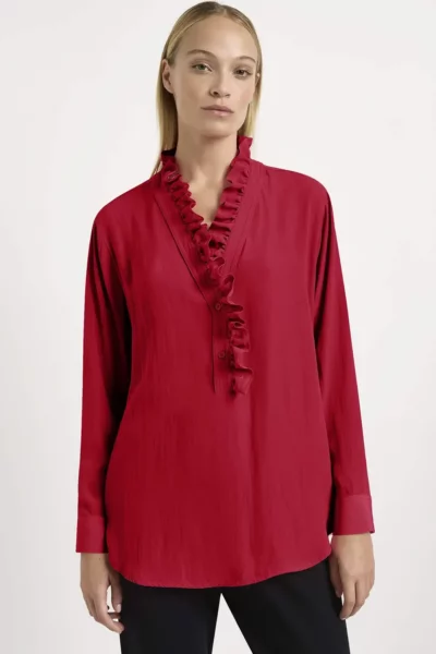 MELA PURDIE- Frill Neck Blouse Chilli F67 8497
