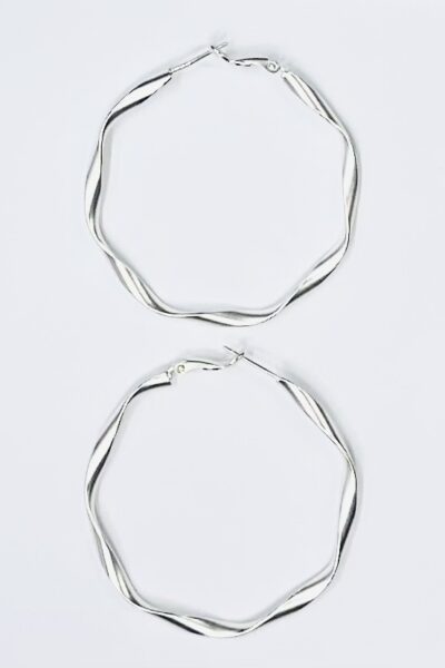 Variegated Metal Hoop Stud Earrings-Matt Silver