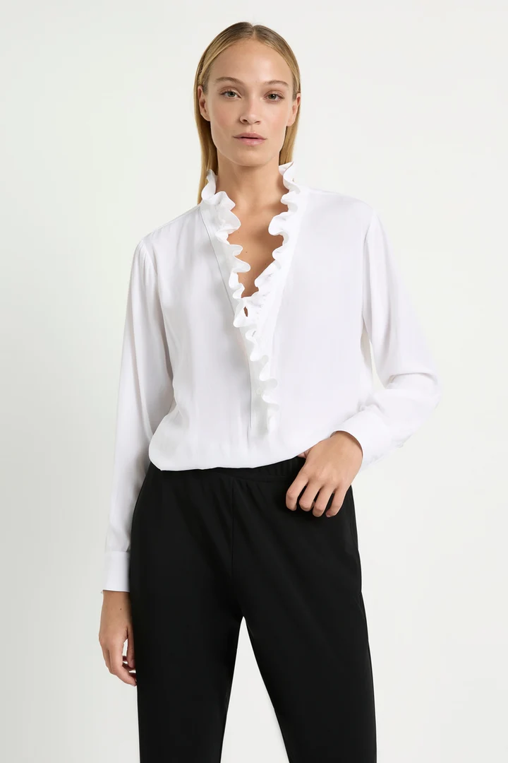 Mela Purdie - Frill Neck Blouse F67 8497 White - Frontline Designer ...