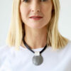 Double Disc Choker Necklace - Matt Gold/ Silver Disc - Image 3