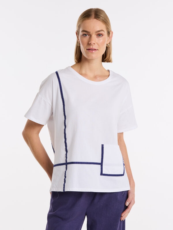 MARCO POLO-YTMS57477 Boxy Tape Trim Tee