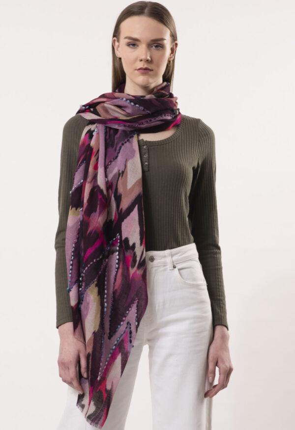 D Lux- Sienna Chevron Wool Embroidered Scarf