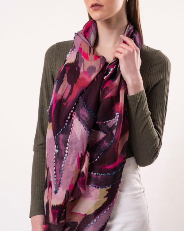 D Lux- Sienna Chevron Wool Embroidered Scarf - Image 2