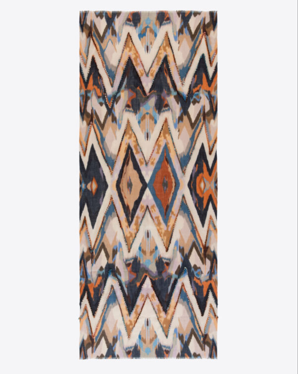 D Lux- Sienna Chevron Wool Embroidered Scarf- Natural - Image 5