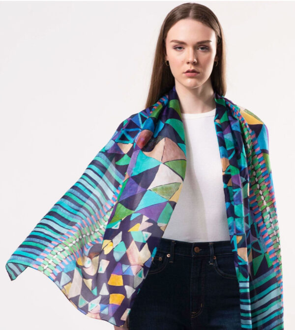 D LUX-Tessera Geometric Print Silk Scarf