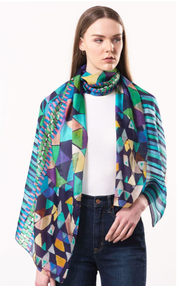 D LUX-Tessera Geometric Print Silk Scarf - Image 3