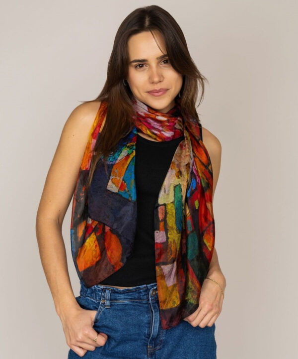 D LUX - Hummingbird Abstract Silk Scarf - Multi