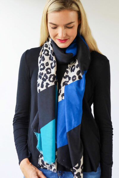 Archer-Cobalt and Black Animal Scarf