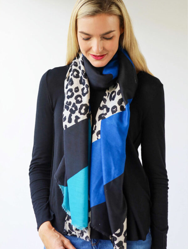 Archer-Cobalt and Black Animal Scarf