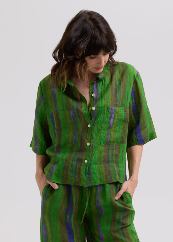 LD+Co LC7786 Painted Linen Shirt-Chartreuse - Image 4