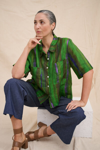 LD+Co LC7786 Painted Linen Shirt-Chartreuse