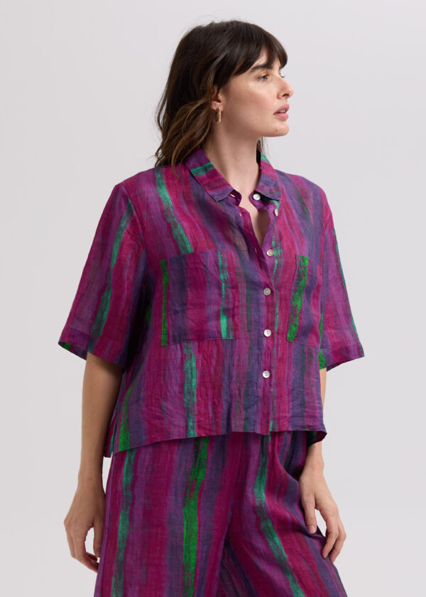 LD+Co LC7786 Painted Linen Shirt -Magenta - Image 4