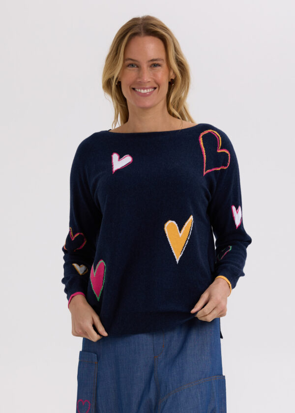 ZAKET & PLOVER -ZP7713 Intarsia Hearts -Denim
