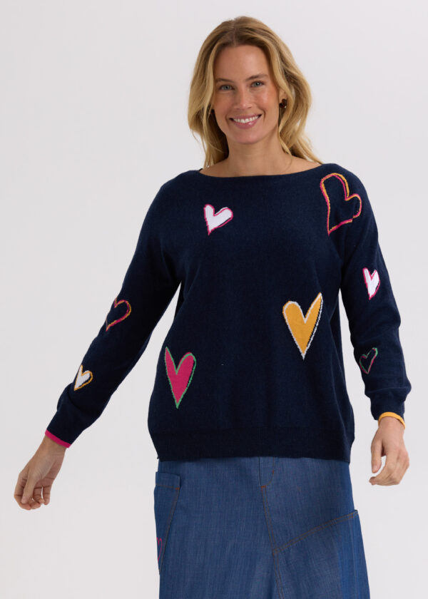 ZAKET & PLOVER -ZP7713 Intarsia Hearts -Denim - Image 2