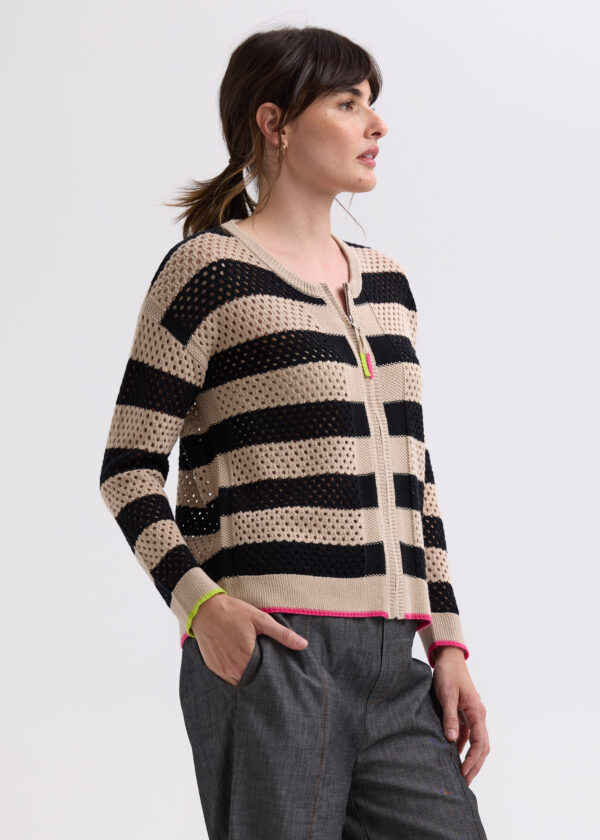 ZAKET & PLOVER -ZP7718 Pointelle Zip Cardi -Latte