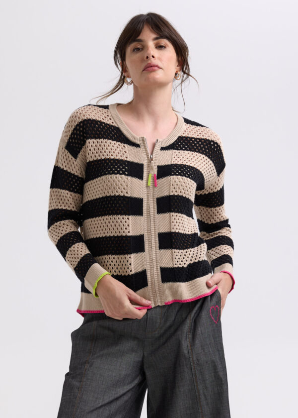 ZAKET & PLOVER -ZP7718 Pointelle Zip Cardi -Latte - Image 3