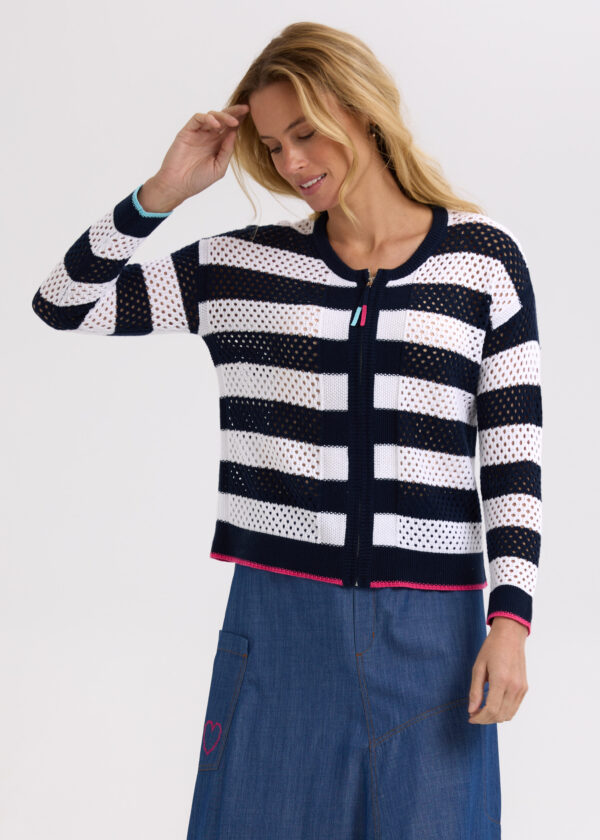 ZAKET & PLOVER -ZP7718 Pointelle Zip Cardi -Navy - Image 4