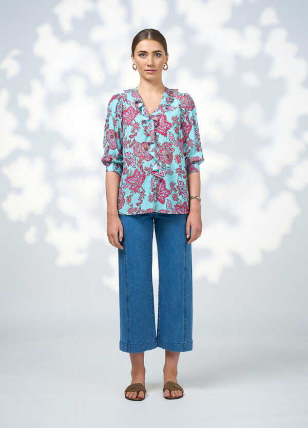 Loobie’s Story - Indie Blouse LS3012 - Tiffany Blue Multi - Image 3