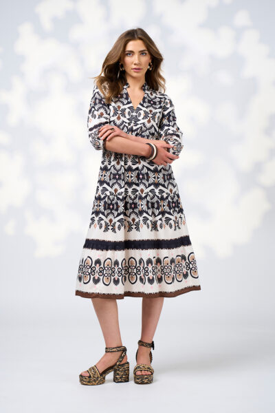 Loobie’s Story - Zoe Midi Dress LS3035 - Ecru Multi