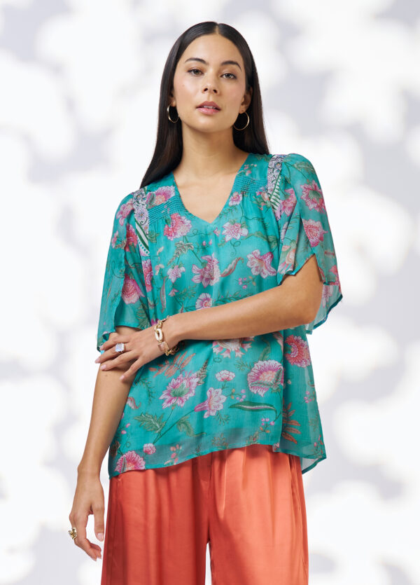 Loobie’s Story - Anaphora Blouse LS3114 - Aqua Multi
