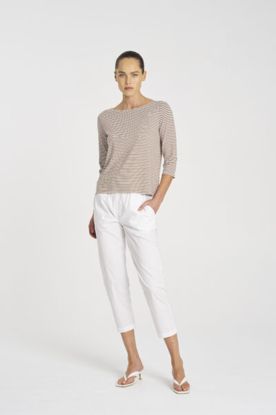 Mela Purdie - Relaxed Boat Neck F538 2630 -Yacht Stripe - Saddle/White (Presale)