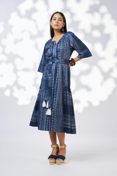 Loobie’s Story - Asher Midi Dress LS3136 - Indigo Multi