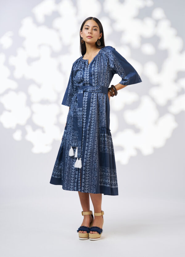 Loobie’s Story - Asher Midi Dress LS3136 - Indigo Multi