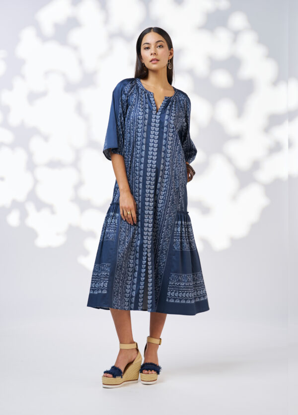 Loobie’s Story - Asher Midi Dress LS3136 - Indigo Multi - Image 2