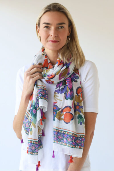 Archer-Lightweight Large Floral Print Scarf with tassels