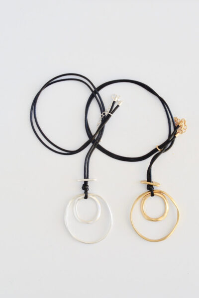 NECKLACE - 19-125G Double Hoop and Disc Pendant Silver