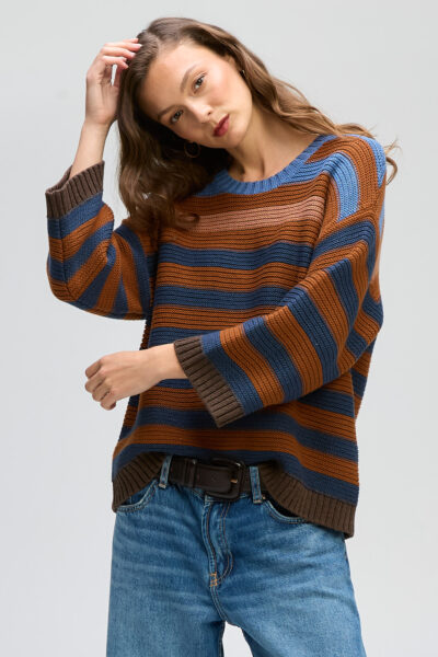 LD & CO - Chunky Stripe Crew LC8170 - Nutmeg