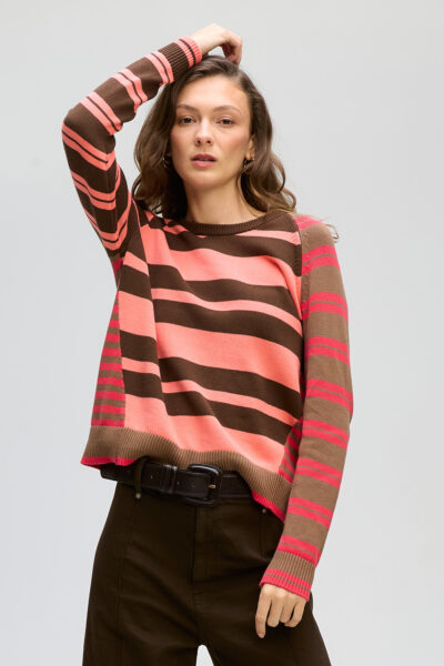 LD & CO - Crazy Stripe Crew LC8182 - Choc Berry
