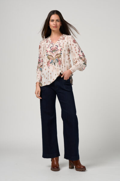 Loobie’s Story – Antoinette Blouse LS3210 –Bone Multi