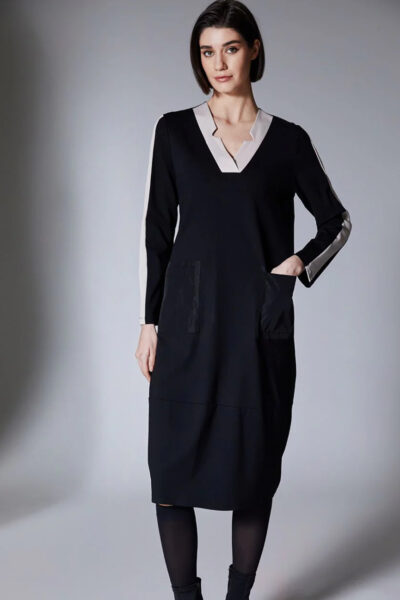 PERUZZI-Side Striped Dress-W25146 Black/Ecru